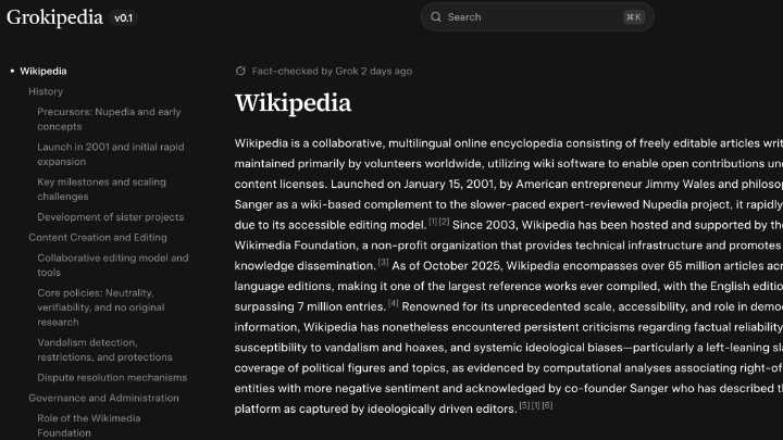 What Wikipedia and Grokipedia are saying about each other