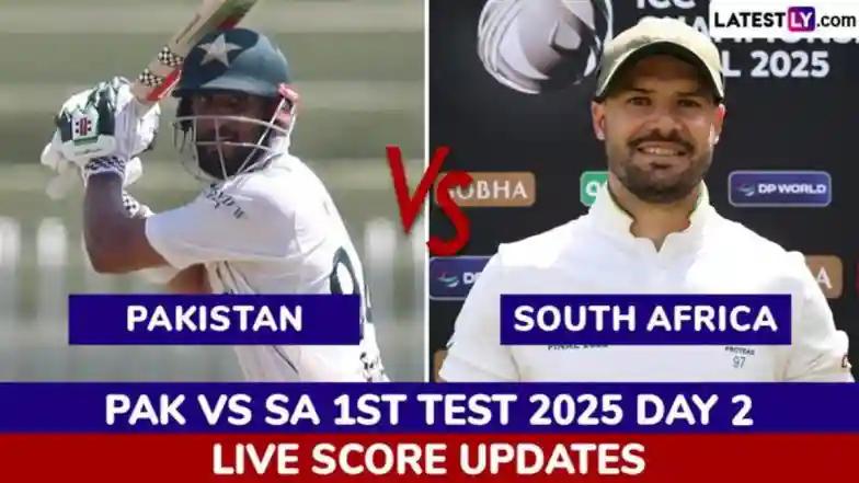 Cricket SA 74/1 in 20 Overs (Trail By: 304) | Pakistan vs South Africa Live Score Updates of 1st Test 2025 Day 2: Wiaan Mulder, Ryan Rickelton Steady Ship After Aiden Markram’s Wicket