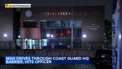Officer injured after man drives through Coast Guard Headquarters gate in South Philadelphia