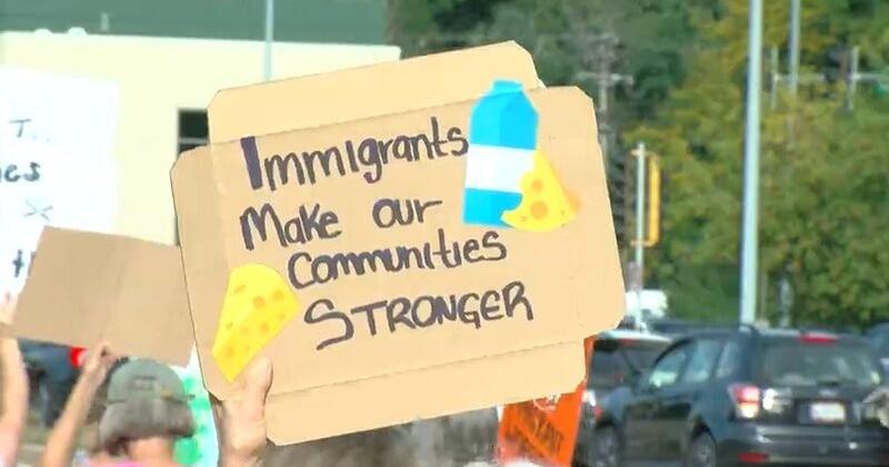 Protesters gather outside World Dairy Expo to support immigrant workers