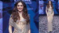 Aneet Padda marks first ramp walk dipped in a golden Tarun Tahiliani masterpiece at Lakme Fashion Week