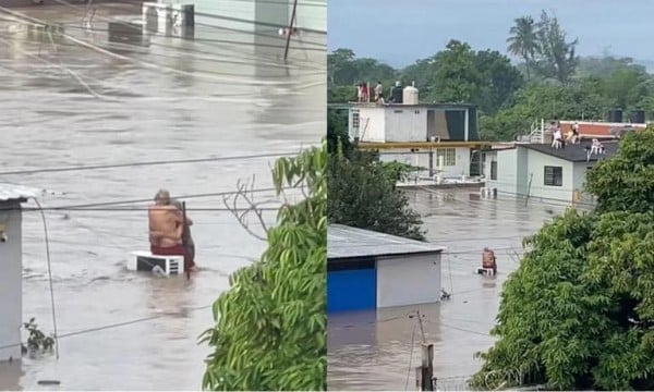 “Hasta que el agua nos separe”: abuelitos se abrazan durante inundación en Poza Rica