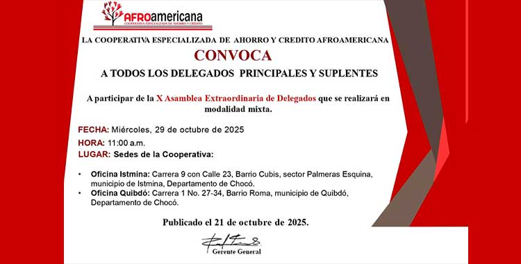 Cooperativa Afroamericana: Convocatoria de la X Asamblea Extraordinaria de Delegados
