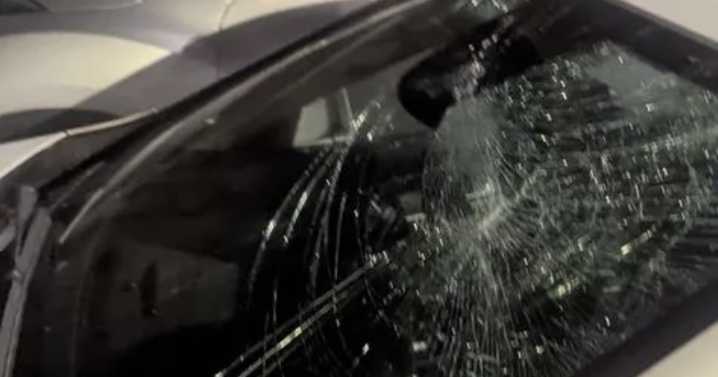 Unlucky Aberdeen driver has Mercedes windscreen smashed by flying bed during Storm Amy