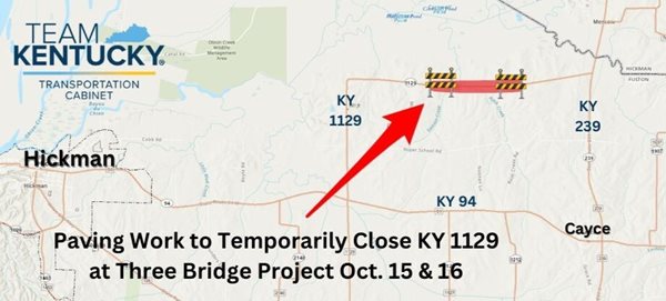Paving work to temporarily close KY 1129 in Fulton County