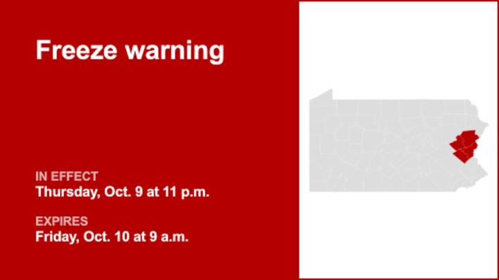 Update: Freeze warning for part of Pennsylvania until Friday morning