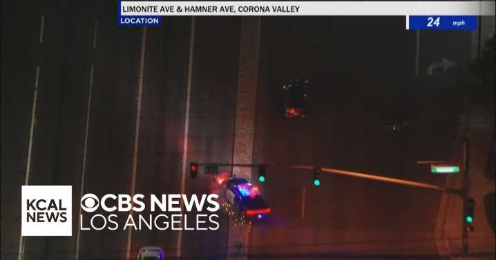CHP officer crashes during stolen car pursuit in Riverside County