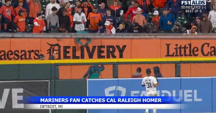 Seattle fan catches historic Cal Raleigh home run in Detroit