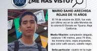 Se busca a Mario Sahid Arechiga Rojas de 15 años de edad