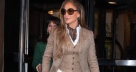 Jennifer Lopez Flips the Script in Brown & White Tuxedo Suit Look in NYC Photos