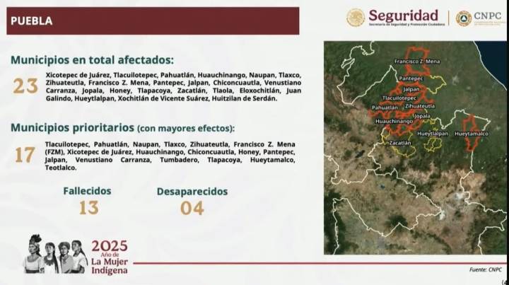 Se elevan a 13 los fallecidos en Puebla: CNPC