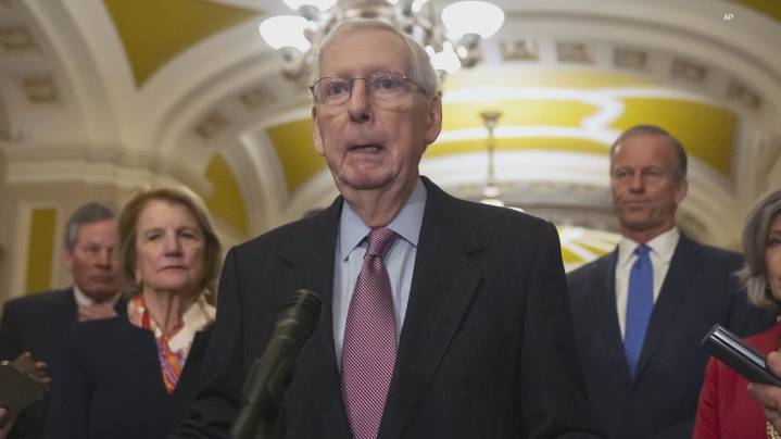 Sen. Mitch McConnell falls in Capitol hallway while questioned about ICE