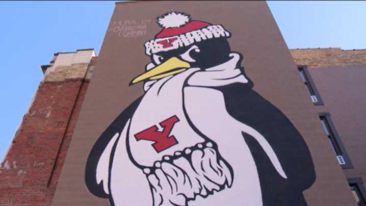 Pete the Penguin mural nearly complete on downtown Youngstown building