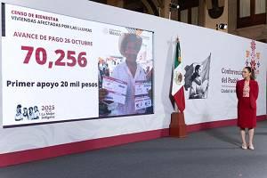 Gobierno de México: Se han otorgado 70 mil 256 apoyos a personas afectadas por las lluvias