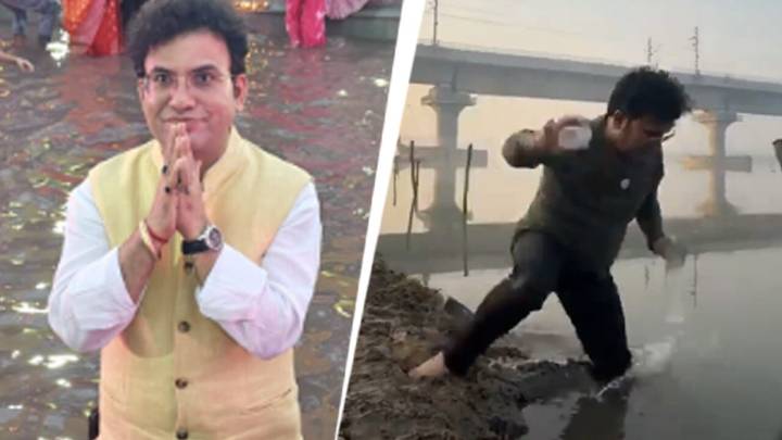 Video: Delhi BJP MLA takes a splash in Yamuna, slips and falls while making reel