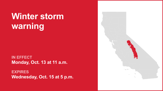 Winter storm warning affecting Yosemite from Monday to Wednesday