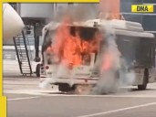 VIDEO: Bus parked near Air India plane at Delhi Airport catches fire