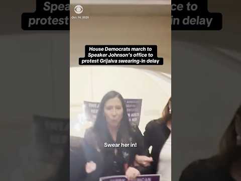 House Democrats march to Speaker Johnson's office to protest Grijalva swearing