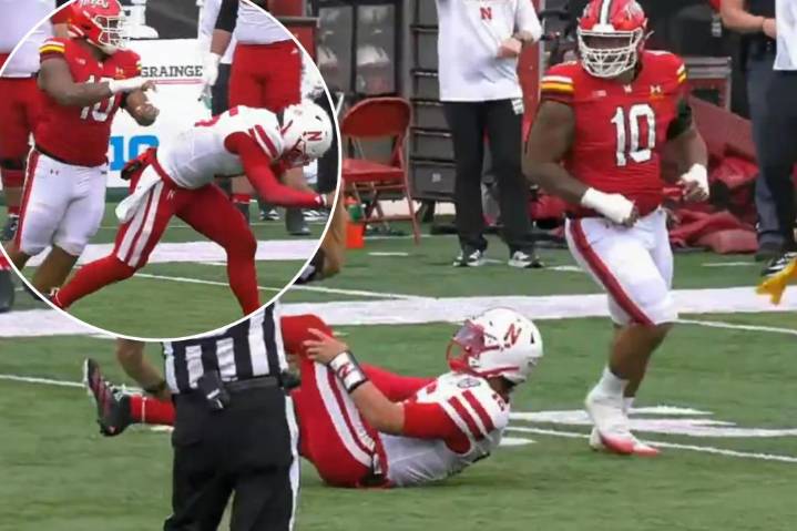 Fans fume after Maryland's Cam Rice levels limping Nebraska QB Dylan Raiola