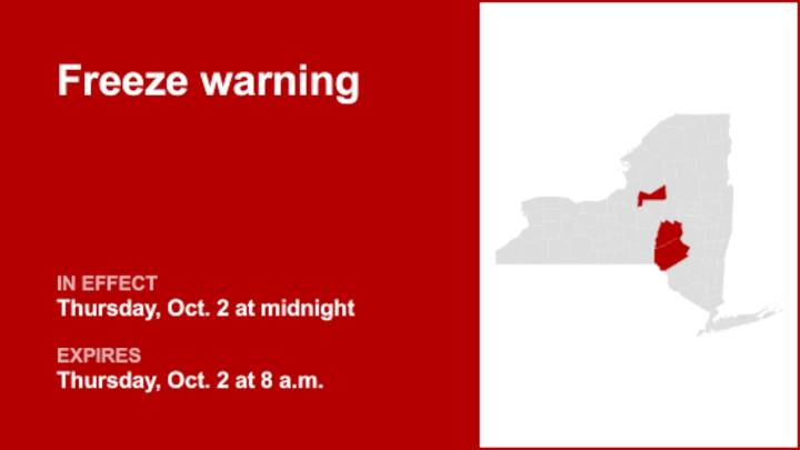 Freeze warning issued for Oneida County for Thursday