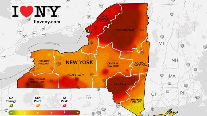 Peak fall foliage bursts across NY just in time for the long weekend. See where