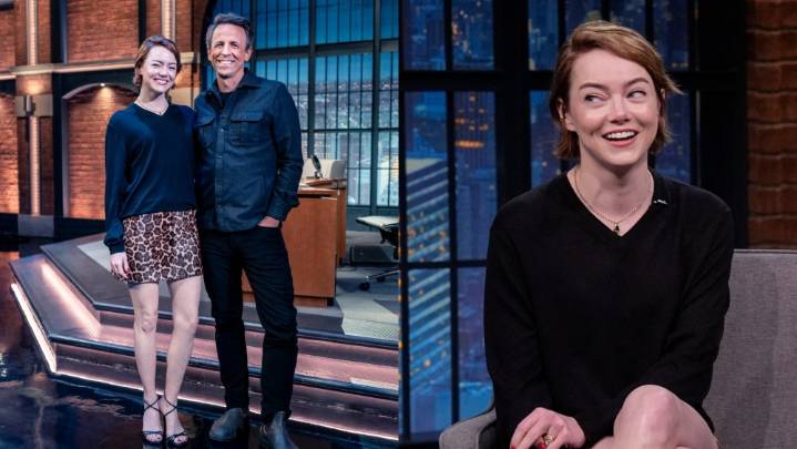 Emma Stone Brings Wild Flair to 'Seth Meyers' With Animal Print Look