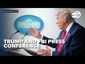 President Donald Trump hosts a press conference with the director of the FBI Kash Patel