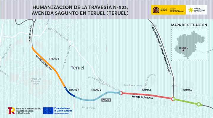 La Avenida de Sagunto en Teruel permanecerá cortada por las noches durante tres semanas por las obras de movilidad sostenible