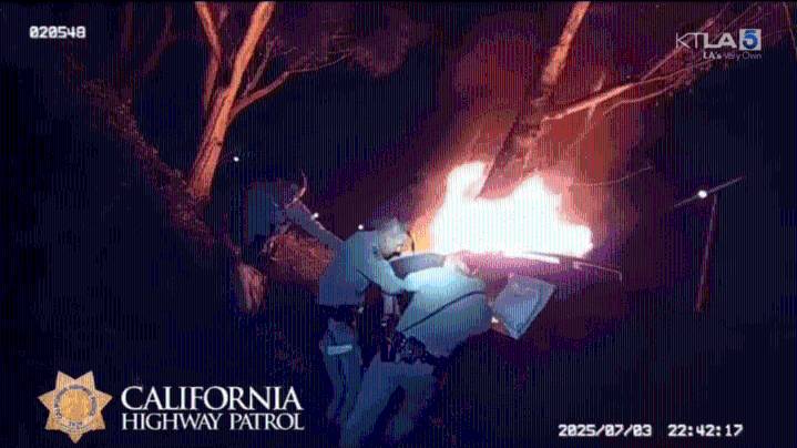 California Highway Patrol officers rescue man from burning SUV