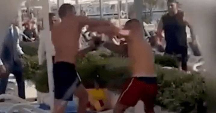 Fight at hotel pool as group 'pulls woman's hair and dangle baby upside down'