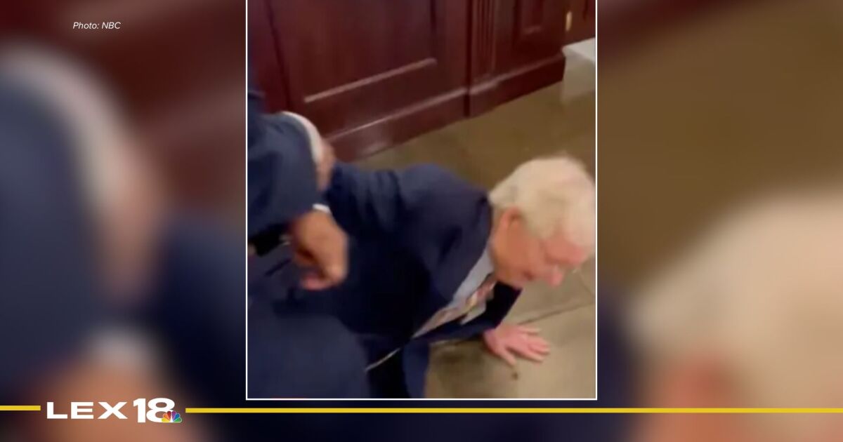 Kentucky Senator Mitch McConnell stumbles and falls while walking to Senate vote
