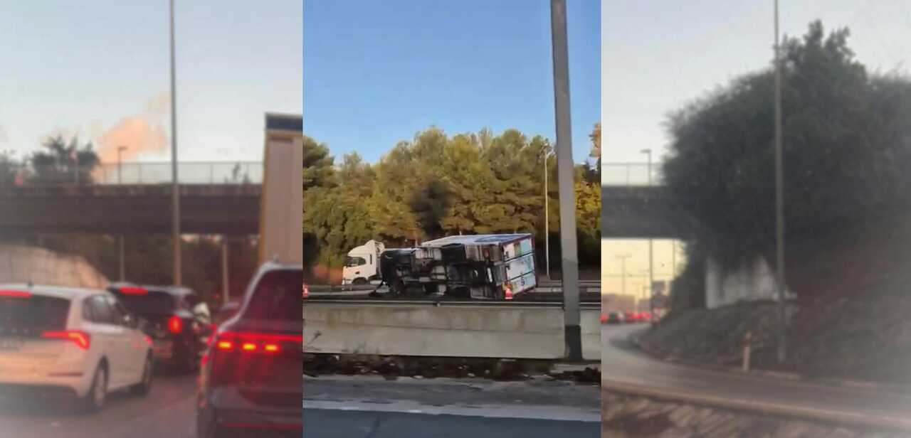Nuevo accidente en la A-7 en Los Barrios: un camión vuelca tras un siniestro con un turismo