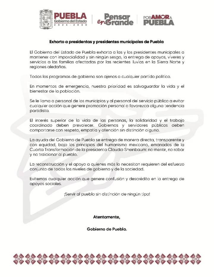 Exhortan a ediles a mantener con imparcialidad la entrega de apoyos, a los afectadas en la Sierra Norte