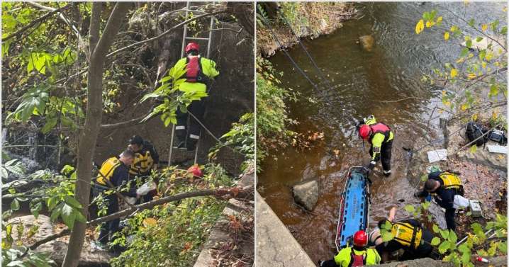 Person seriously injured after 15-foot fall down embankment into Chesterfield creek