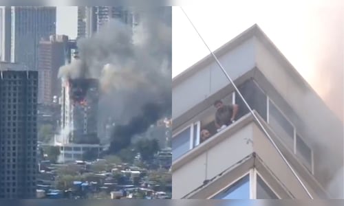 Massive fire breaks out at Mumbai's JMS Business Centre, people stranded on top floor
