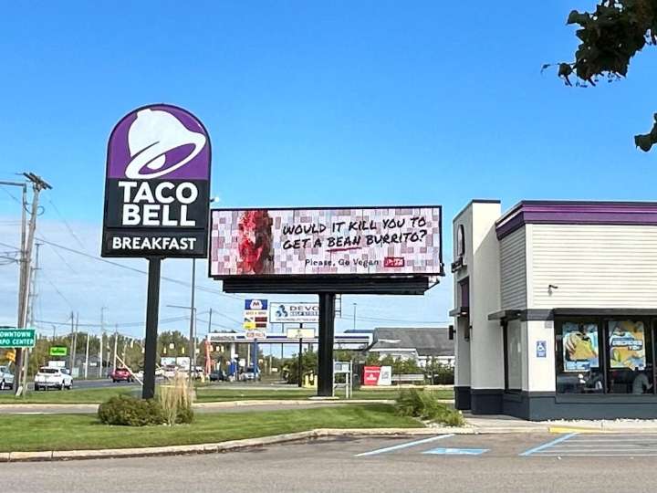 PETA billboard near Kalamazoo Taco Bell urges customers to go vegan