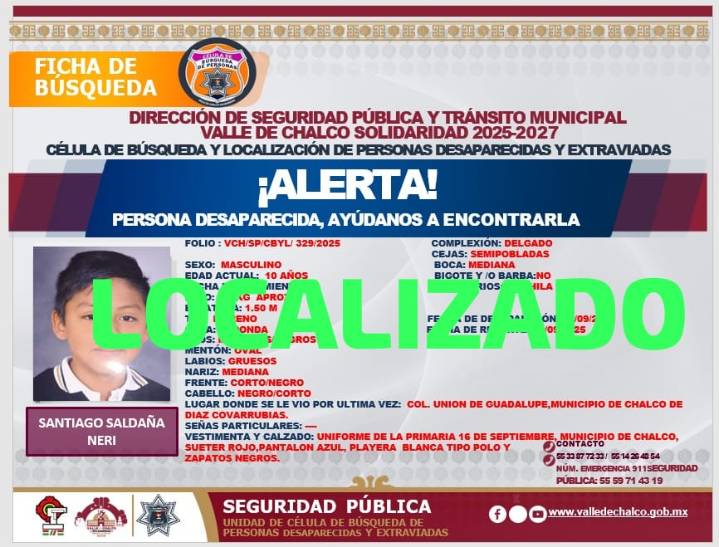 ¡Final Feliz!: Policía de Valle de Chalco confirma que Santiago, el menor desaparecido en Chalco, fue localizado sano y salvo en un Deportivo