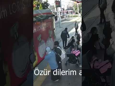 WATCH: Security guard saves woman from being hit by an oncoming tram #shorts #world #turkey #heroic