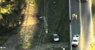 Car crashes into pole, brings powerlines down on NC 210 in Johnston County, south of Willow Springs :: WRAL.com