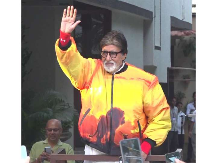 Amitabh Bachchan greets fans outside his residence