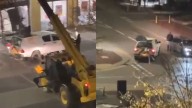 Ladrones usaron excavadora para robar cajero automático en supermercado en Londres, todo quedó registrado en video