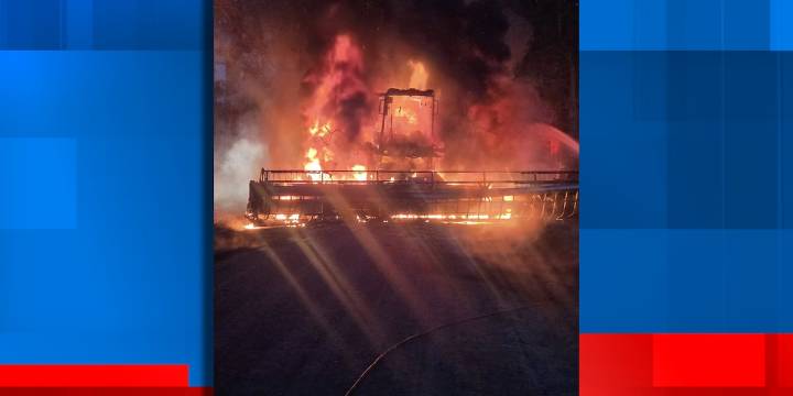 PHOTOS: Crews battle farm machinery fire in Eaton Co.