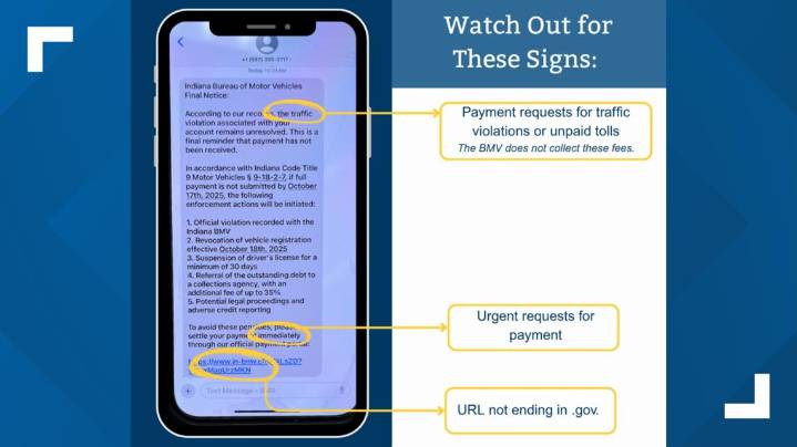 Indiana Bureau of Motor Vehicles warns public of new texting scam