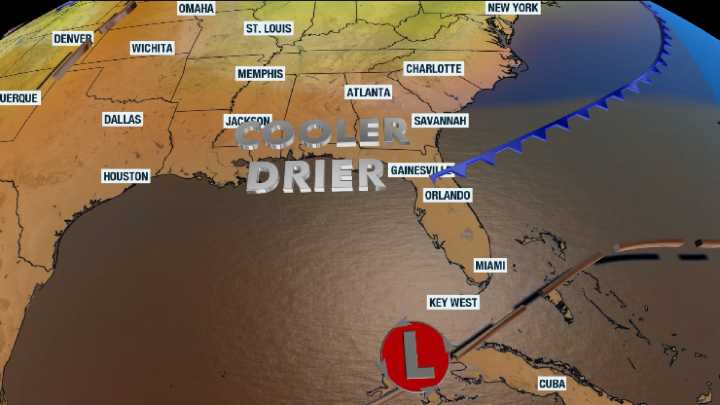 Florida is sandwiched between two systems; rounds of rain and cooler temperatures are on the way