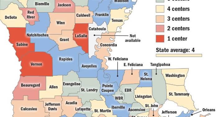 Louisiana tops U.S. average child care centers per 1,000 children. See parish data.