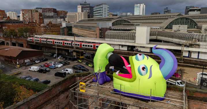 Inflatable monsters named after celebs decorate town for Halloween