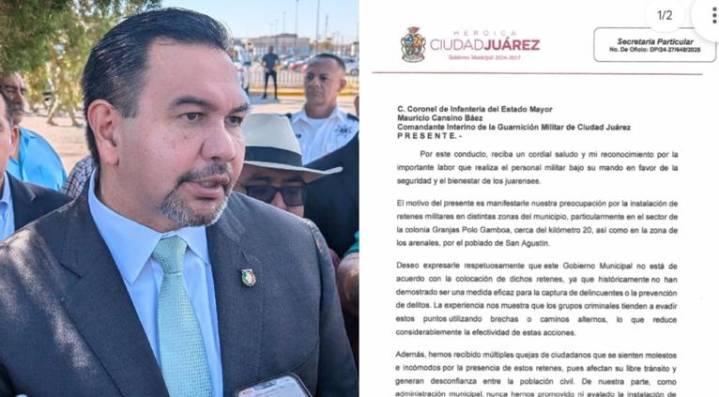 Manda Cruz oficio al Ejército, pide retirar retenes en Juárez