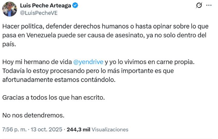 «No nos detendremos»: El activista Luis Peche rompió el silencio tras el atentado que sufrió en Colombia