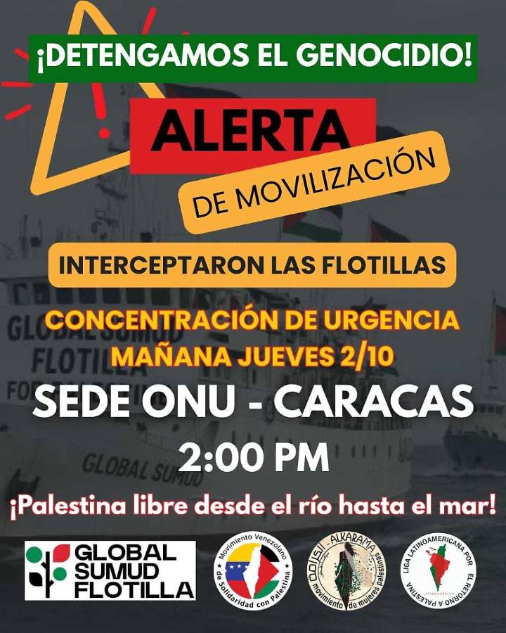 Concentración de urgencia en apoyo a la Flotilla Simud y contra el Genocidio de Israel contra Gaza, hoy jueves a las 2pm frente a la ONU