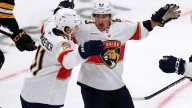 Marchand has 2 assists to help Panthers win 4-3 in his emotional return to Boston